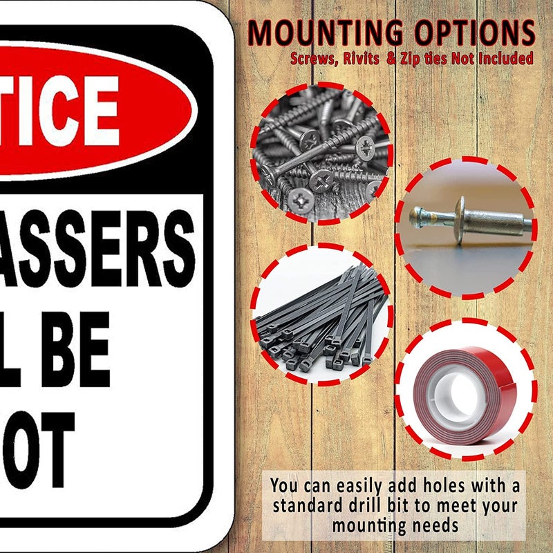 Work House Signs لافتة تحذير: سيتم إطلاق النار على المتسللين 8.5" × 10"، لافتات ممتلكات خاصة، لافتة تحذير من الألمنيوم قابلة للتعليق على الحائط، لافتات أمان للمنزل أو العمل، لافتات داخلية أو خارجية من الألمنيوم، لافتات عدم التعدي على الممتلكات الخاصة - Image 4